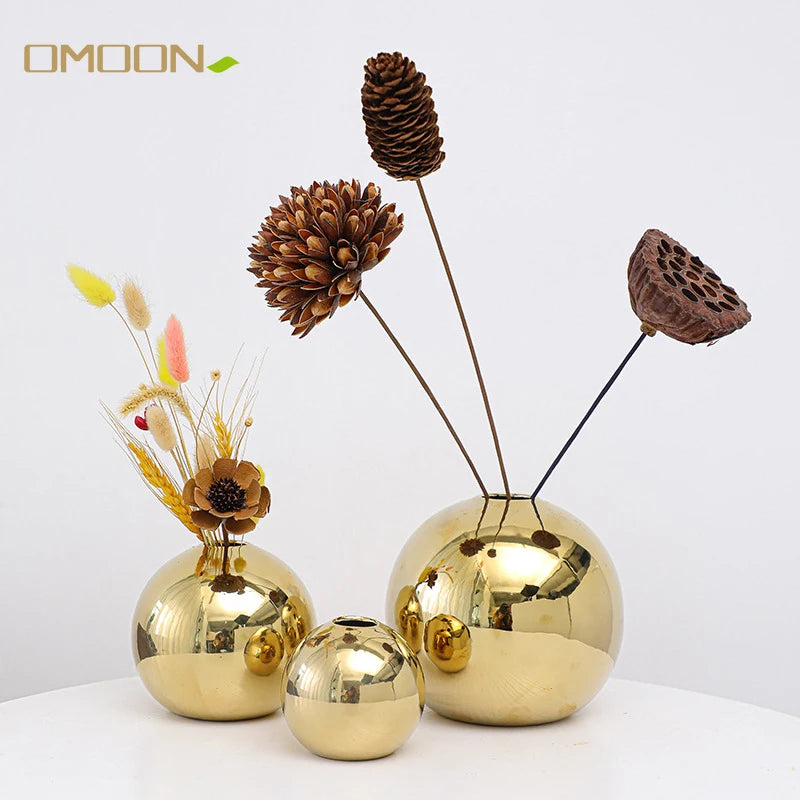 Mini Golden Vase Electroplated Ceramic Ball Flower Vases Pot d'art moderne pour intérieur Home Room Office Decoration Cadeaux