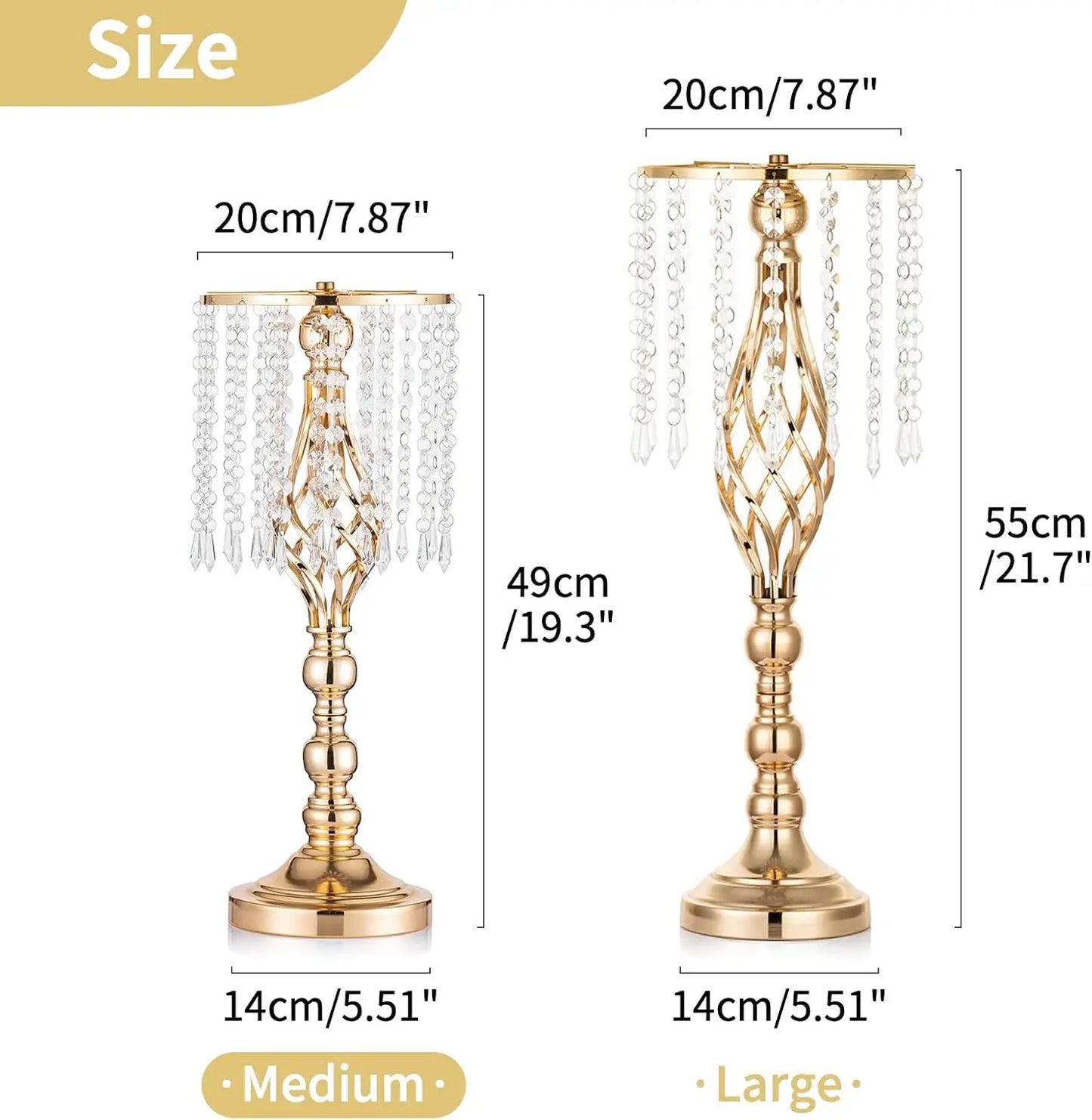 2 Pcs 19.3 inches Gold Centerpieces Table Tall Crystal Flower Stand Wedding Road Lead Tall Flower Holders Centerpiece Crystal