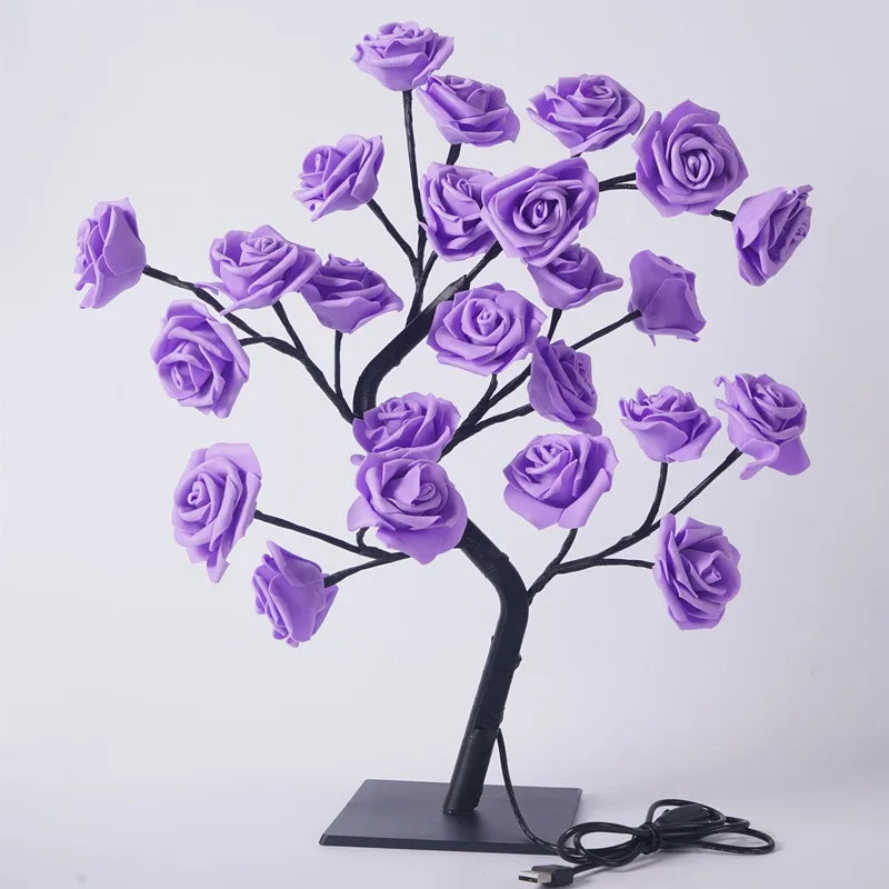 Lámpara de mesa de 24 lámpara de flores de rosa luces de la noche USB Regalo de decoración de Navidad para niños Room Rose Flower Decoración del hogar