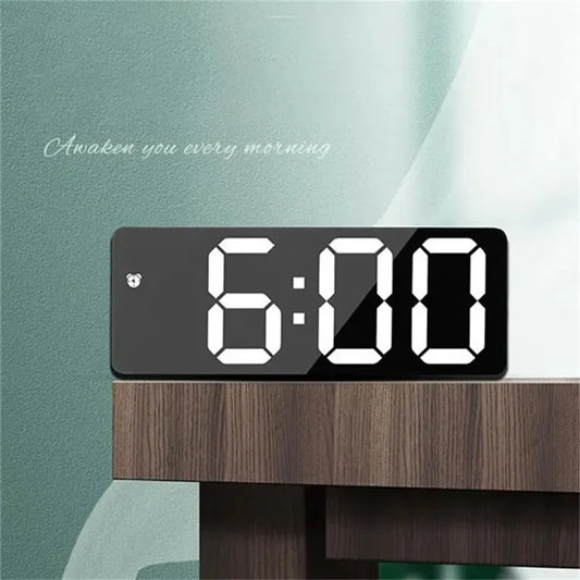 Miroir LED Méclège numérique Table de commande vocale Cloque de snooze Fonction 3 LMILITÉ RÉGLABLE ALLUMABLE 12 / 24H