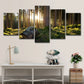 5 panel por la mañana sol por el bosque HD Fotografías Pintura de lienzo Póster de paisaje natural Soleado para la decoración de la sala de estar