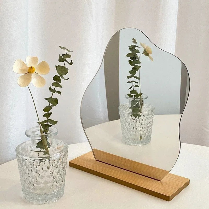 Ins Irregular Acrylic Decorative Nordic Style Makeup with Wooden Base Girls Cosmetic Home Decoration