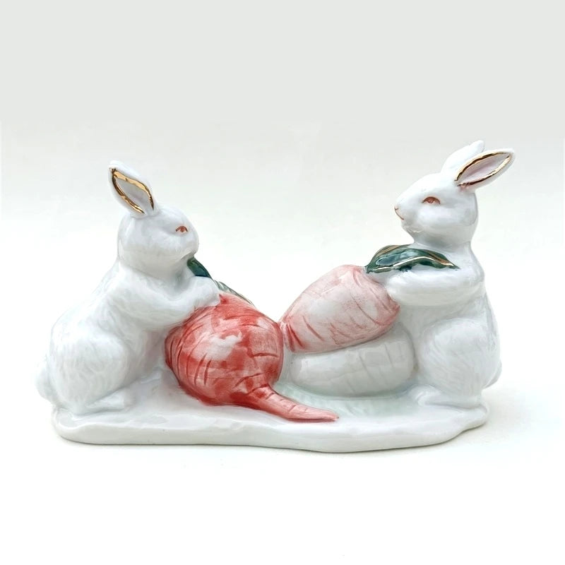 Coppia di coniglietto di carrotta in porcellana Coppia di coniglio in ceramica Statue Casa Tabletop Ornament Decorazioni per matrimoni Craft da regalo di San Valentino