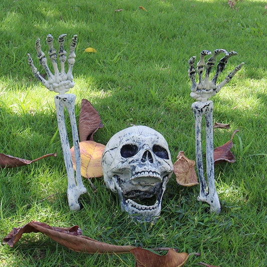 Halloween Realistic Skull Skeleton Head Human Hand Arms for Halloween Party Home Garden Lawn Decor Haunted House Horror Props