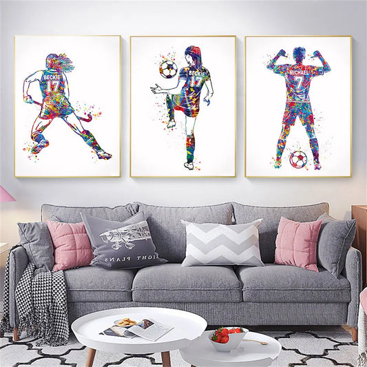 WaterColor Soccer Hockey Player Wall Art Decor tela dipinti di poster di calcio Stampe Immagini Girl Boys Room Decorazione per la casa