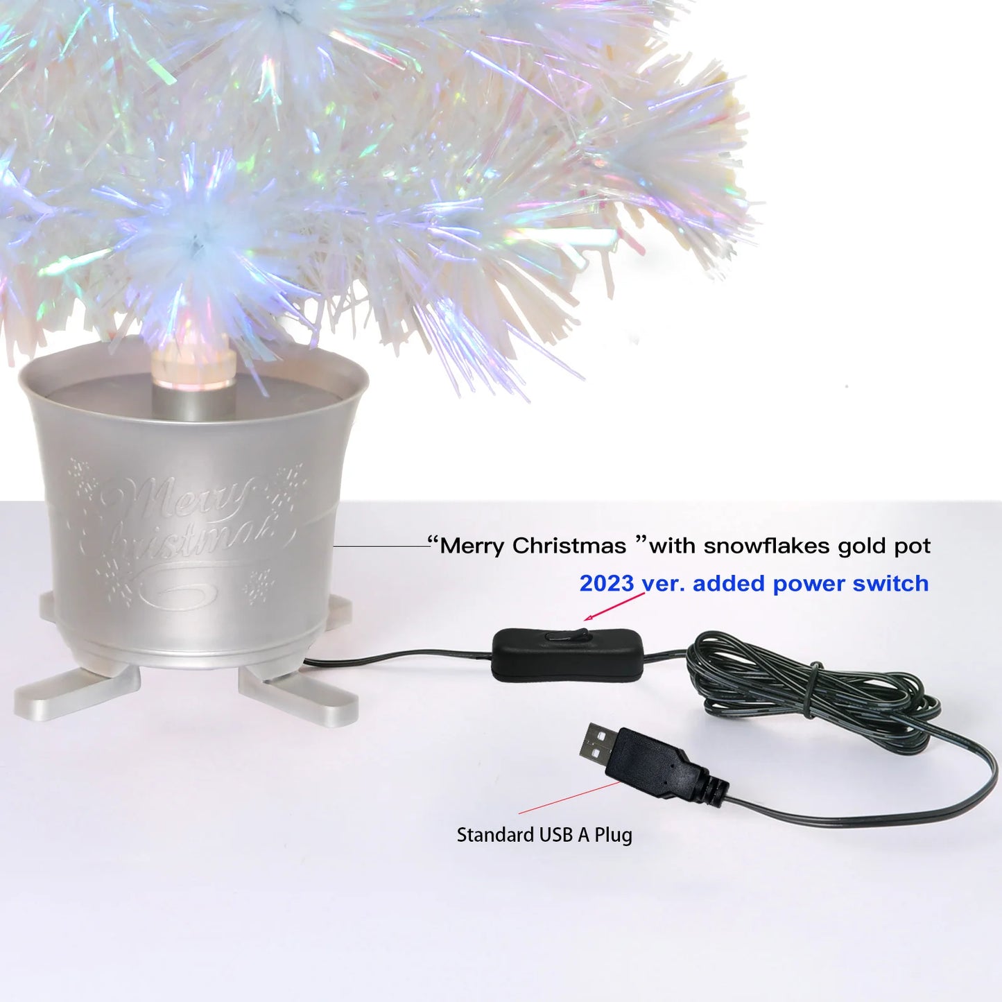 60cm Iridescent Mini  Fiber Optic Tabletop Artificial Christmas Tree with LED lights Silver Base Xmas Table Top Tree