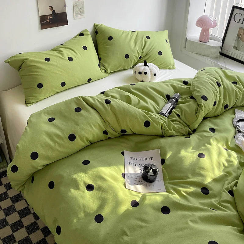 Green Polka Dots Duvet Cover Kissen Hülle Bettlaken AB Side Quilt Cover Streifen Junge Teen Mädchen Bettzeug Leinen Set King Queen