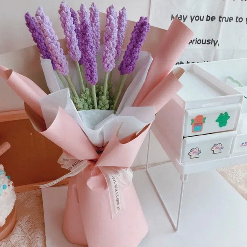 1 pc afgewerkt gehaakte lavendel Bouquet kunstmatige gebreide bloem afgewerkt lavendel bouquet Mother's Day cadeau dia de la madre 꽃 다발 다발 다발 다발