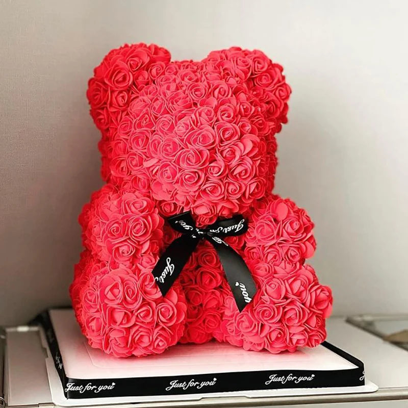 40/25 cm Blau Rosenbären Herz Künstliche Blume Rose Teddybär für Frauen Valentinstag Hochzeits Geburtstag Weihnachtsgeschenk