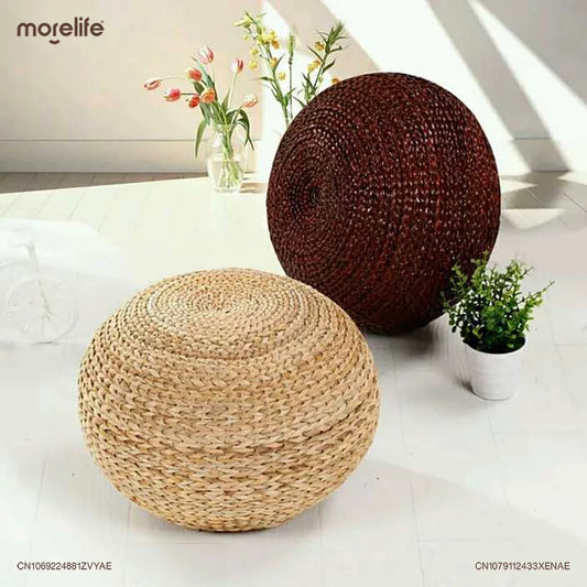 Rattan Grass Woven Footstool Circular Tatami Mat Circular Stool Living Room Changing Shoes Low Stool Children's Sofa Furniture