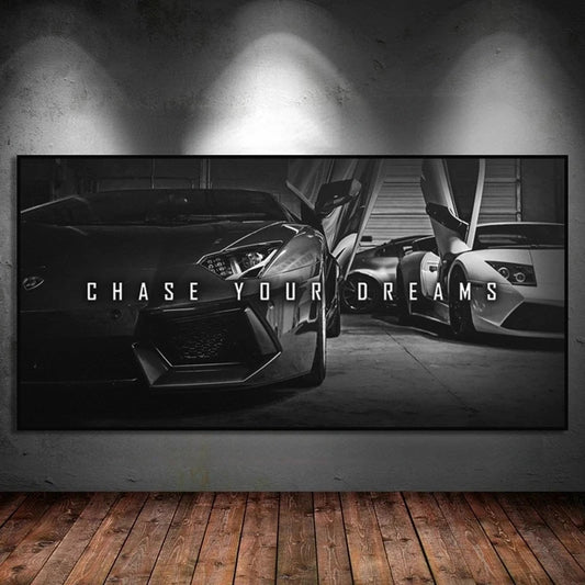 Chase Your Dream Zitate Lamborghini coole Auto Motivation Leinwand Malerei Poster Drucke Wandkunst Bilder Home Decor Cuadros