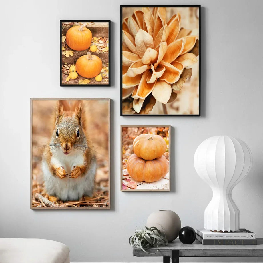 Autumn Deciduous Maple Leaf Pumpkin books Wall Art Canvas Painting Nordic Posters And Prints Wall Pictures For Living Room Decor