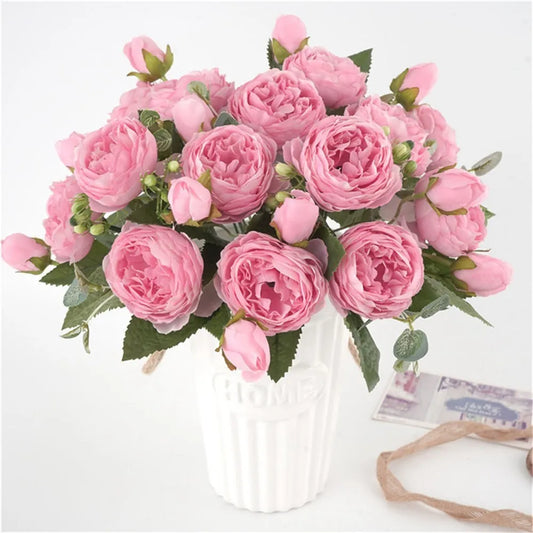 30CM Fake Roses Silk Peony Artificial Flowers Cheap New Year's Christmas Decorations Vase for Home Wedding Bridal Bouquet Indoor