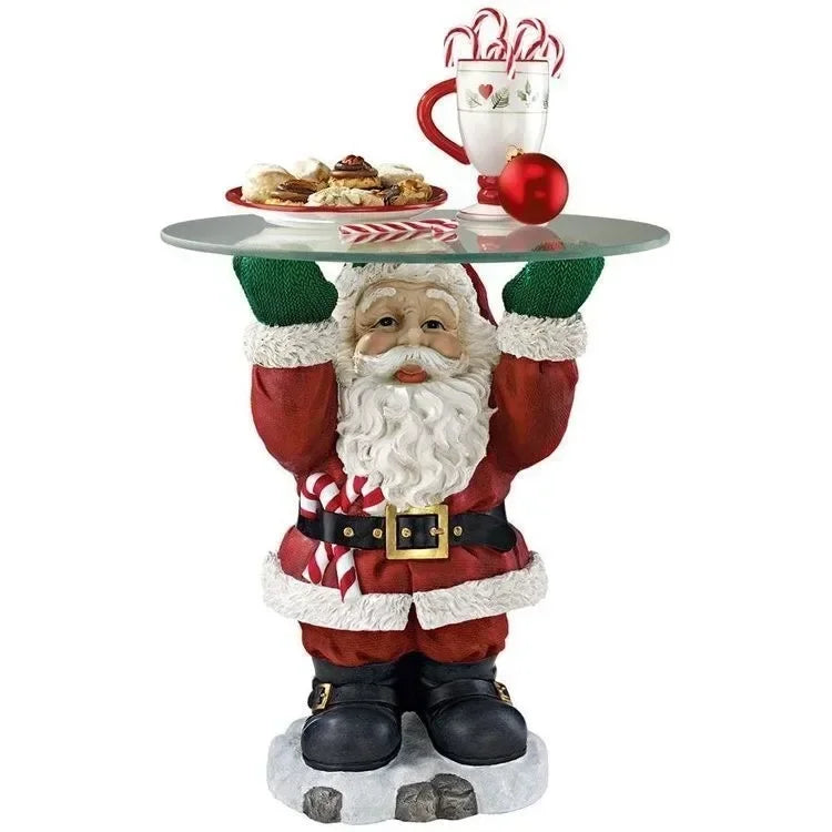 Resin Santa Claus Statues Holding Snack Tray Christmas Figurine with Holder Cake Dessert Stand Fruit Plate for Xmas Party