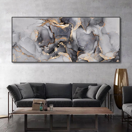 Großgröße abstrakte schwarze Gold Wandkunst Leinwand Malerei Luxus Marmor Textur Poster Drucke Bild für moderne Wohnzimmerdekoration