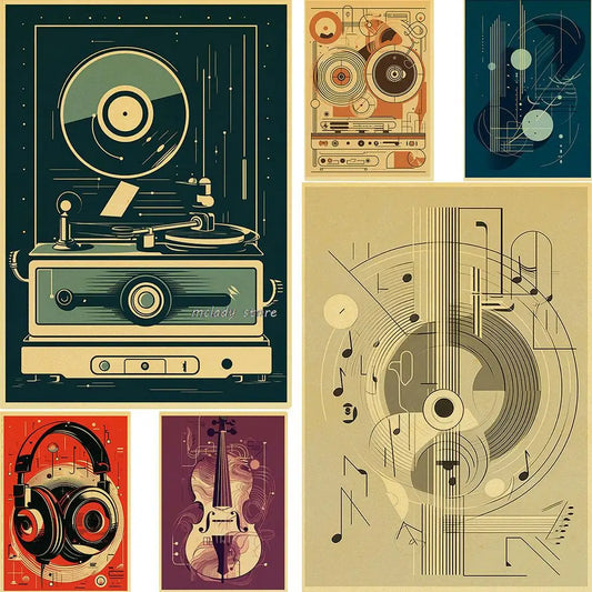 Linie Zeichnung Musik AI Poster Drucke Kraftpapier Poster Vintage Home Room Bar Cafe Music Club Dekor ästhetische Kunst Wandmalerei