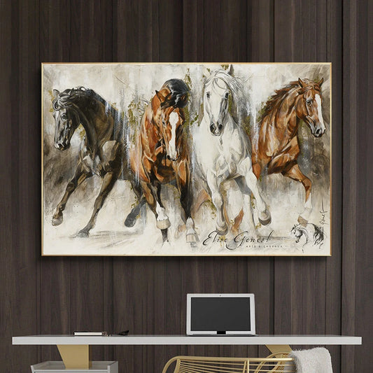 Vintage Abstract Horse Canvas Arte de pared Herd Herd Pintura al óleo Impresión en carteles de lona y estampados para decoración de la sala de estar