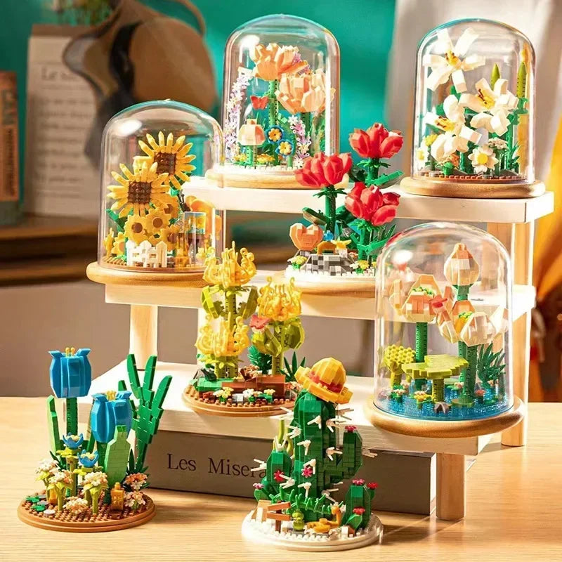 Reobrix Flower Rose Bouquet Building Kit DIY Botanical Collection Building Blocks Bricks  Home Decoration Gift flowers For Lego