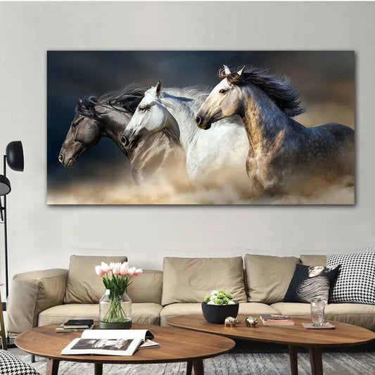 Running Three Horses Poster for Wall Art Canvas Painting Animal Pictures Modern Home Mural Living Room Hotel Decoration Cuadros