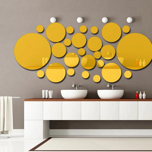 26Pieces Mirror Wall Sticker Detachable Acrylic Decorative Mirror Round Decal for TV Background Wall Home Living Room Decoration