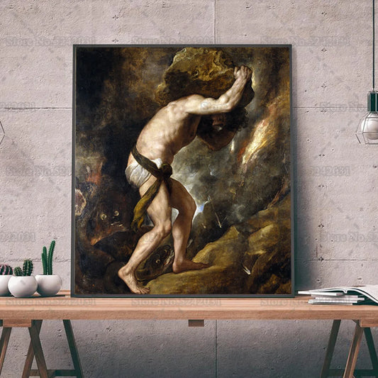 Castigo de Sisifus de Tizian Canvas Pinting Griego Mitología Póster Arte de pared Decoración