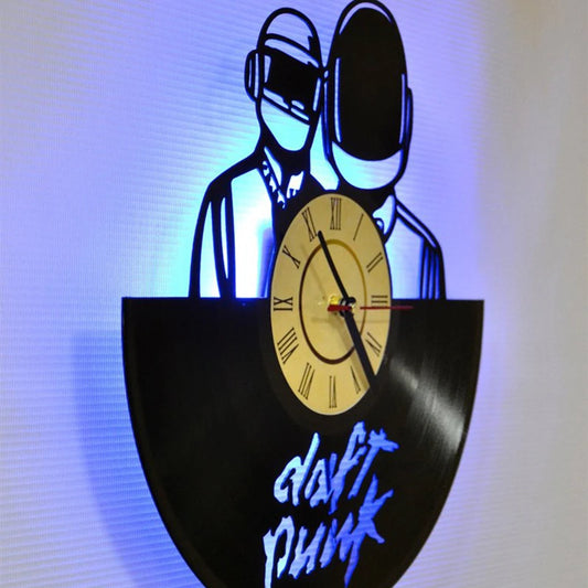 Daft punk vinil registro relógio de parede criativo retrô 16 cores led relógios em casa decoração no quarto de cama