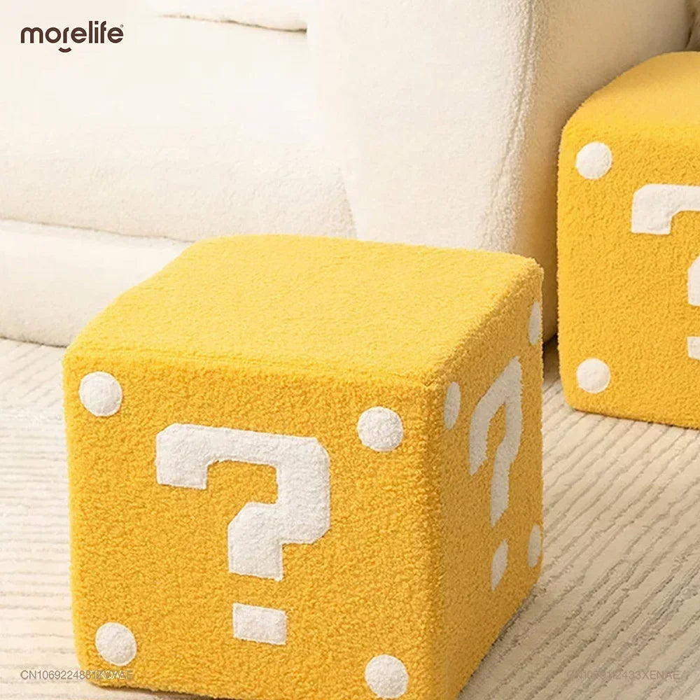 Nordic Creative Cute Fabric Square Yellow Low Stools Sofa Small Footstool Shoe Changing Stool Soft Seat Ottoman Home Furniture