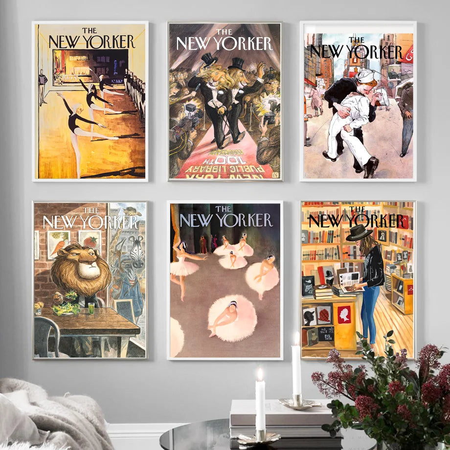 Ballerina Library Lion Lion Das New Yorker Magazin Wandkunst Leinwand Malerei Nordic Poster Art Prints Bilder für Wohnzimmerdekoration