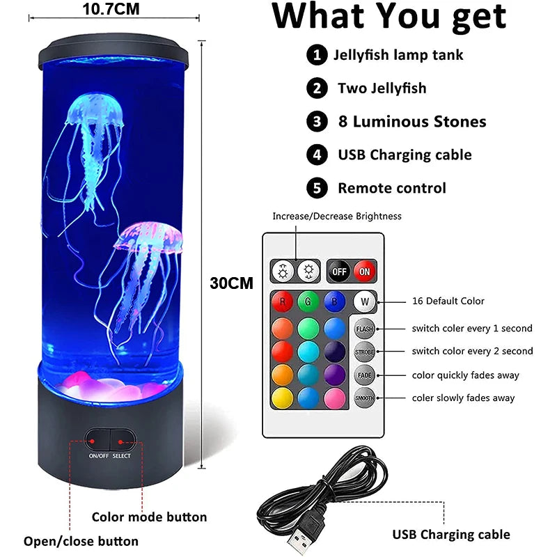 LED  Jellyfish Light Creative  Aquarium Night Light Multicolor Changing  Fantasy Bedside Lamps Home Office Room Desk Decor Gift