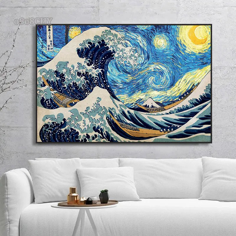 The Great Wave Off Kanagawa tela dipinto cartone animato Great Waves Art Poster Giappone Famoso pittura da parete Arte Arte Decor home