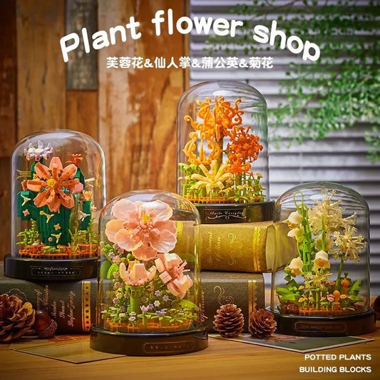 Reobrix Flower Rose Bouquet Building Kit Collezione botanica fai da te Blocchi di costruzione Bricks Decorazione per la casa Fiori per lego