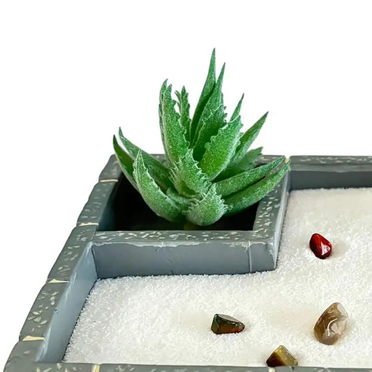 Zen Garden Kit Harz Mini Pflanze Garten Sand Kit Desktop Zen Garden mit weißem Sandkunstfelsenzubehör Zen Geschenke Garten