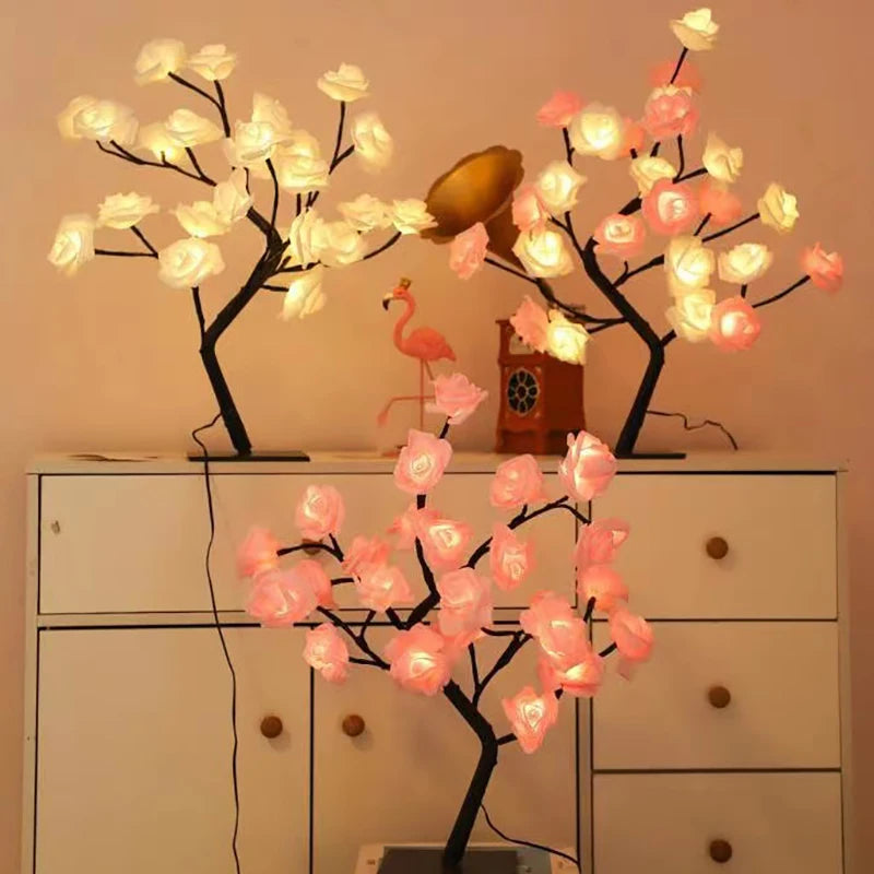 Lámpara de mesa de 24 lámpara de flores de rosa luces de la noche USB Regalo de decoración de Navidad para niños Room Rose Flower Decoración del hogar