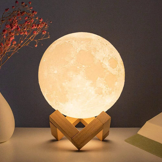 D5 Lámpara de luna de 8 cm LED Night Light Battery con soporte de lámpara estrellada Decoración de dormitorios Luces nocturnas Regalo lunar Lámpara de Navidad Regalo