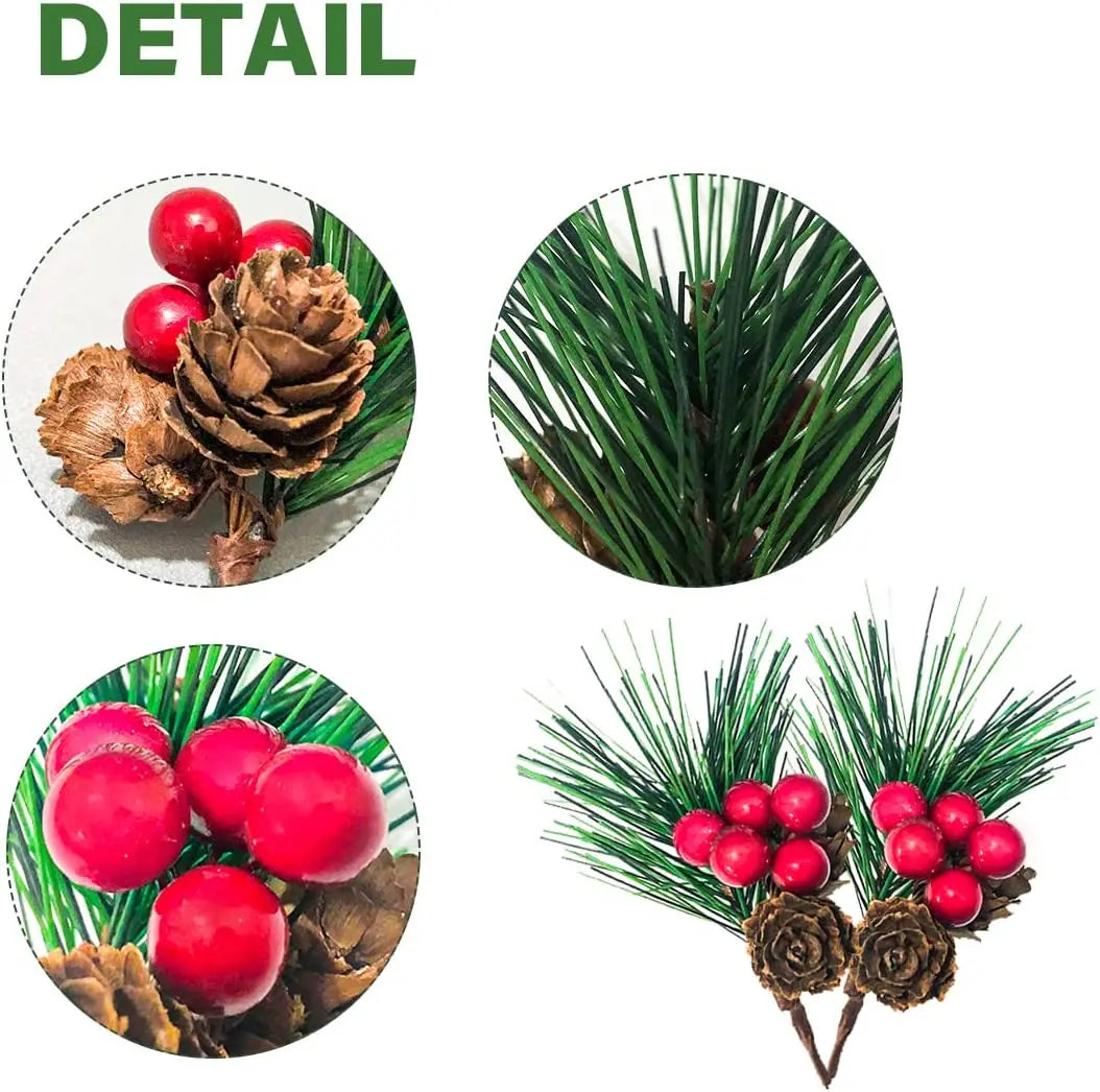 10/20Pcs Christmas Pinecones Pine Needles Branches with Artificial Red Berry Stems for Xmas Tree Garland DIY Crafts Gifts Decor