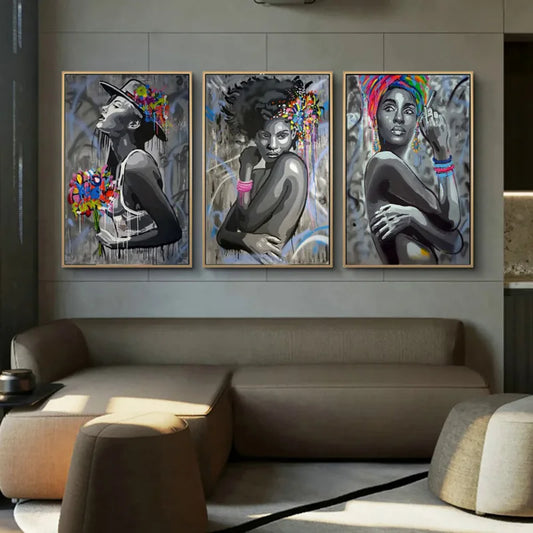 Pinturas al óleo de mujer negra impresa en carteles de arte de lienzo y estampados Retrato de mujer de la mujer africana Fotos de arte del hogar CUADROS