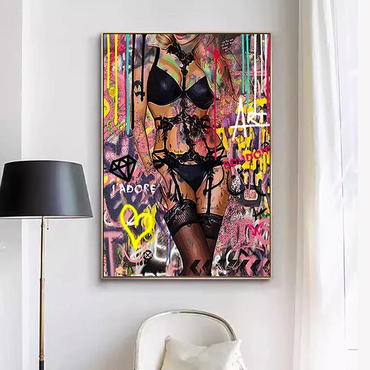 Sexy Girl Wall Art Graffiti Pop Canvas Painting Wall Hanging Pictures Prints Poster For Living Room Home Decor Mural Unframed