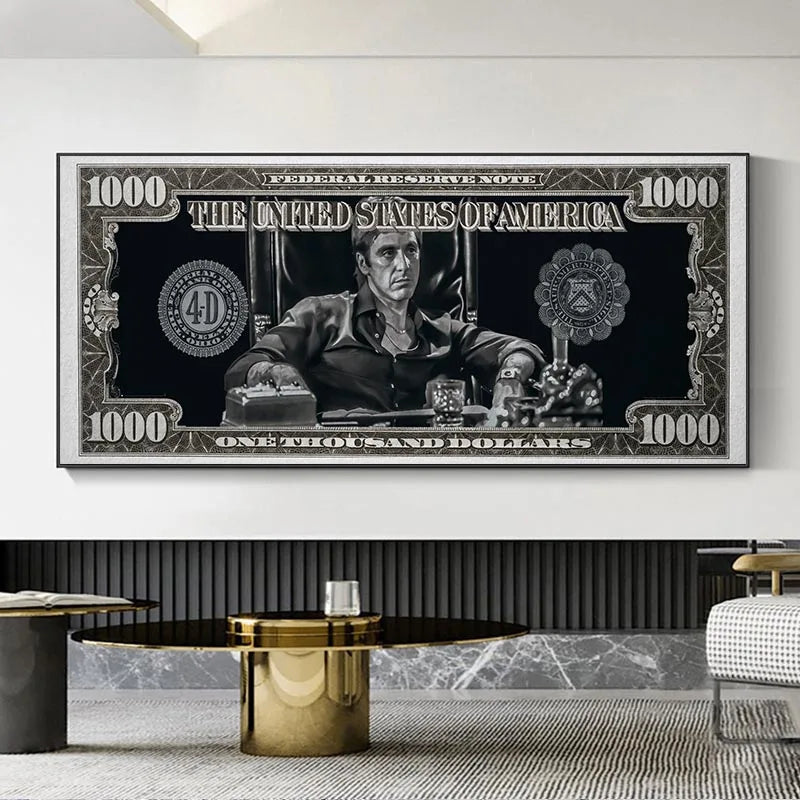 Klassiker Film Canvas Malerei Scarface Tony Montana Poster Dollar Wall Art Money Bilder Print Wohnzimmer Wohnkultur Kunstwerke