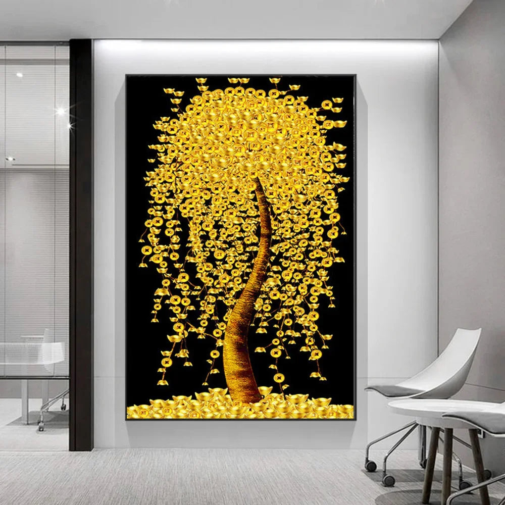 Modern Golden Fortune Money Trees Impresiones Pinturas de lienzo Arte de pared Sala Simple Living Sala Decoración de la oficina en el hogar