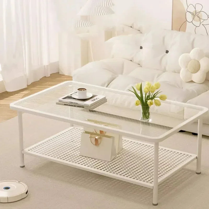 Design Storage Small Coffee Table Square Aesthetic Minimalist Glass Coffee Table Side Apartamento Mesa Auxiliar Salon Furniture