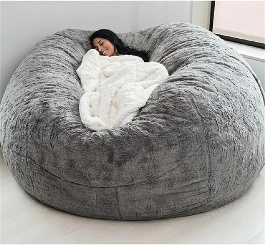 Giant Fur Bean Bag Chair Cover for Kids Adults,Living Room Furniture Big Round Soft Fluffy Faux Fur Beanbag Lazy Sofa Bed Cover