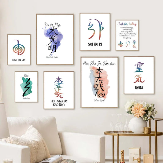 Simboli di Reiki per il chakra di reiki Chakra Spiritual Wall Art dipinti di poster e stampe Immagini da parete per decorazioni per il soggiorno