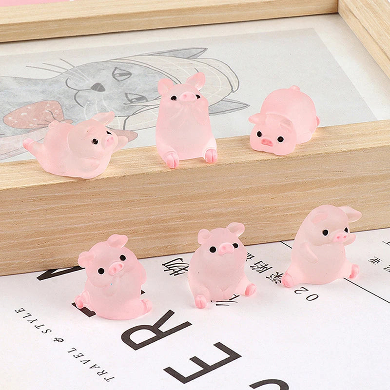 6pcs Kawaii Mini Harz Cartoon Schwein Miniaturen Terrarium Figuren DIY Handgefertigte Sammelalbum Handwerk Home Dekoration Accessoires