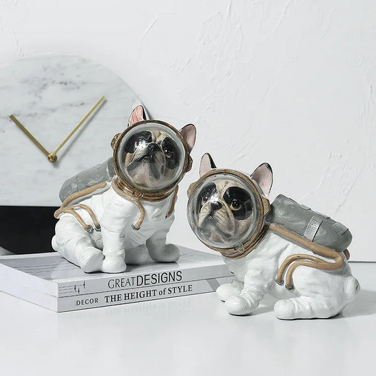 Resina astronauta bulldog statue vintage space cucciolo scultura casa per cani decorazioni art collection ornament souvenir artigianal accessori