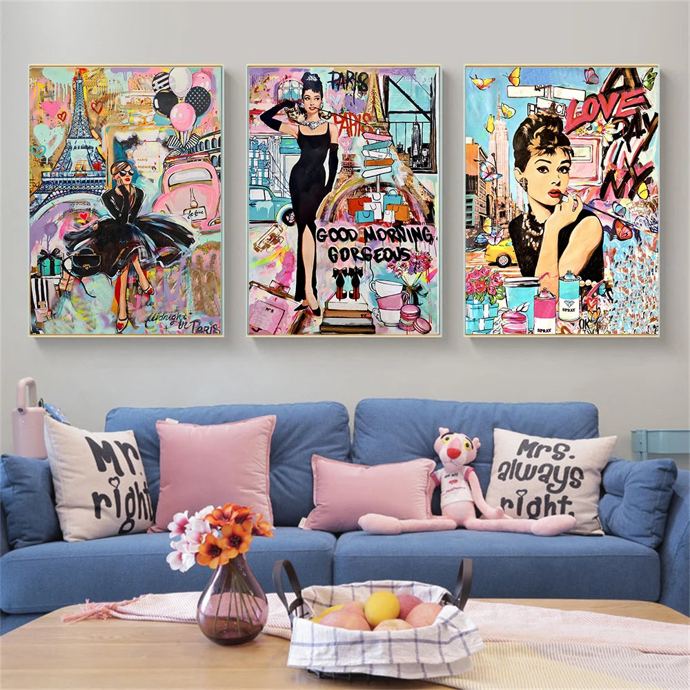 Fashion Woman Graffiti Luxury Street Pop Art Poster moderno HD Wall Art Stampa dipinto in tela per decorazioni per la casa del soggiorno