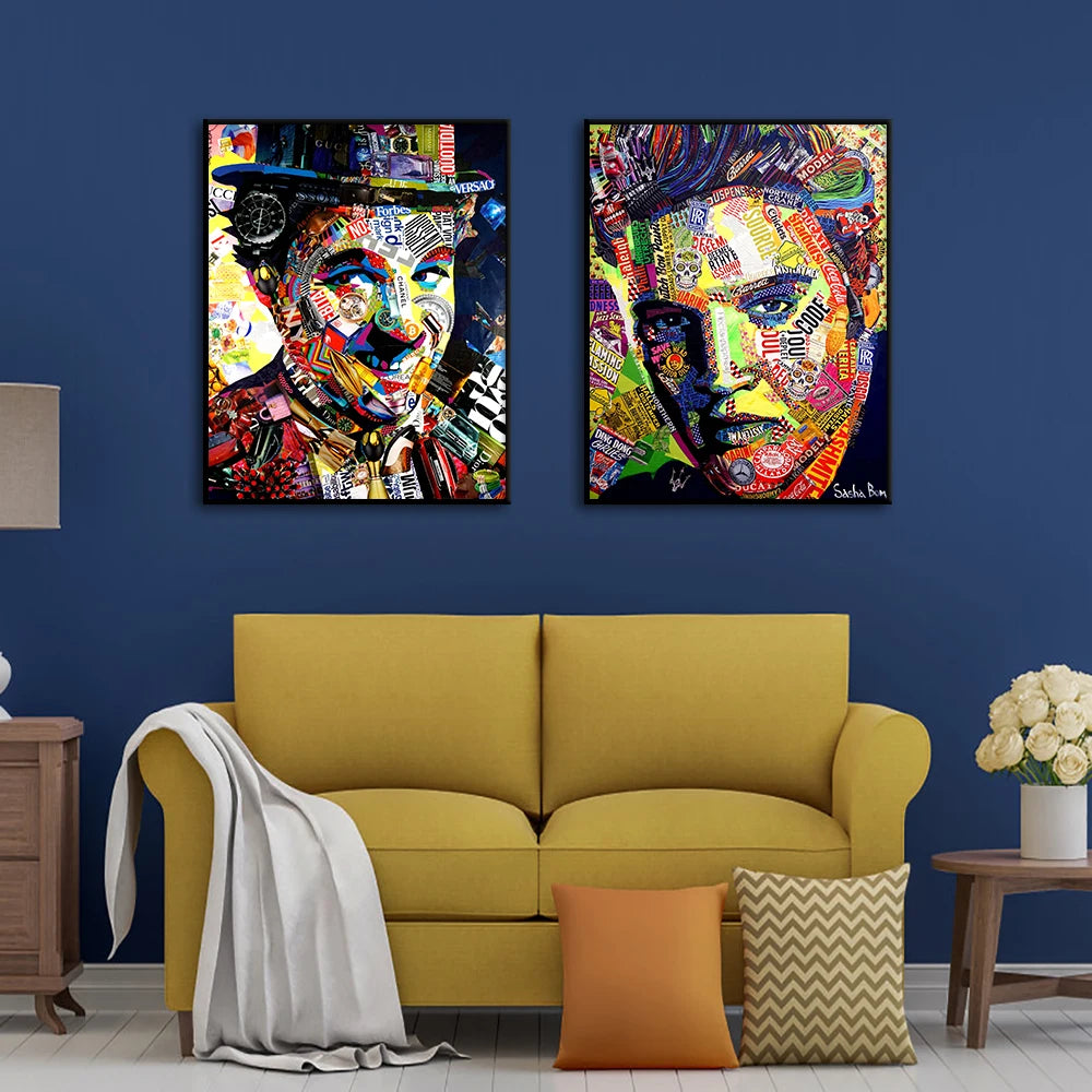 Old Magazine Collage Portrait Painting Print Canvas Poster Modern Abstract Wall Art Colorful Pictures For Living Room Home Decor