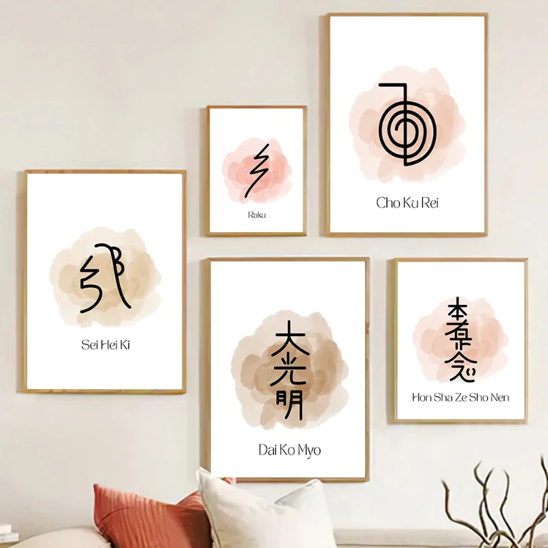 Nordic Reiki Symbols Poster Inspirational Spiritual Meditation Canvas Painting Modern Wall Picture for Living Room Home Decor