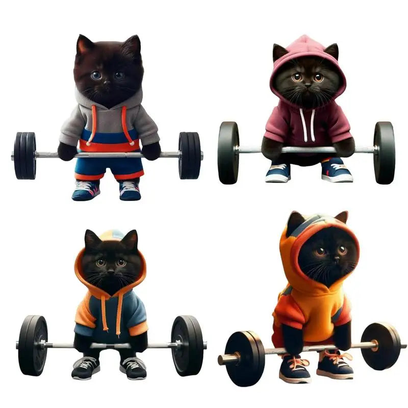 NEW Cat Figurines Home Decor Fitness Barbell Cat Statue Sculpture Collectible Figurines Cat Home Decor Animal Table Ornament