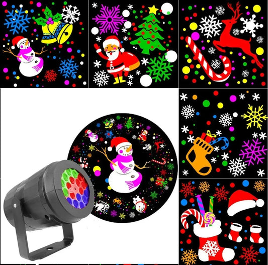 LED Christmas Projector Lights 16 Pattern Snowflakes Christmas Blizzard Rotating Decoration Atmosphere Holiday Laser Stage Light