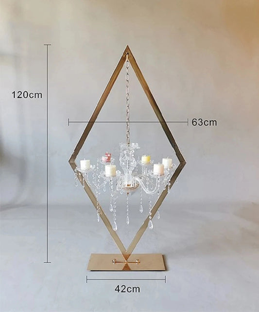 Gold Metal Tall Diamond Table Centerpieces with Candle Holder, Wedding Backdrop, Stage Decor, 4Pcs, 6Pcs